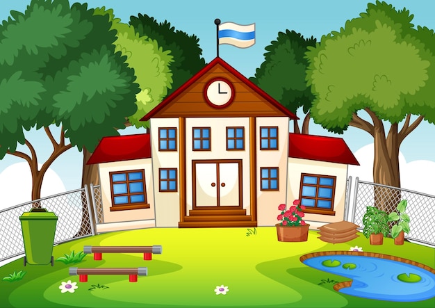 Free vector empty scene with school building in nature