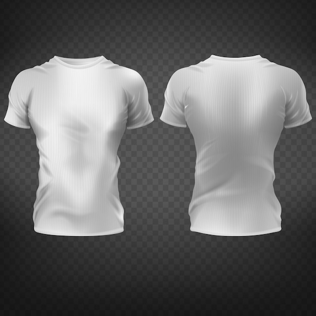 Free vector empty white fitting t-shirt with muscular mens torso silhouette front, back view