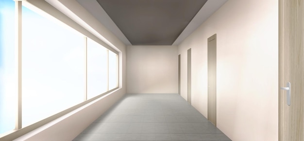 Free vector empty white hall with many doors and window