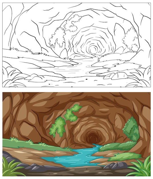 Free Vector enchanted forest stream through hollow log