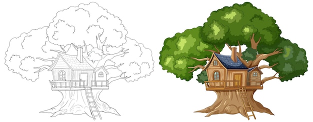 Free Vector enchanted treehouse before and after