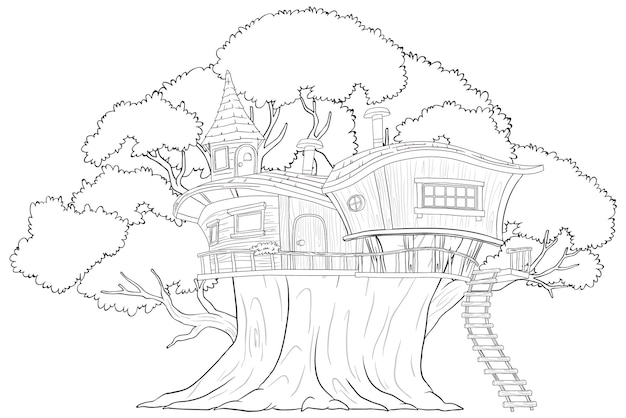 Free vector enchanted treehouse fantasy illustration