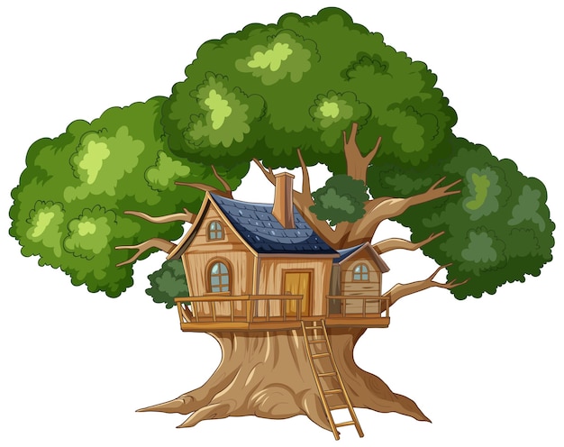 Free Vector enchanted treehouse in lush forest