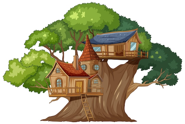 Free vector enchanted treehouse in a lush forest