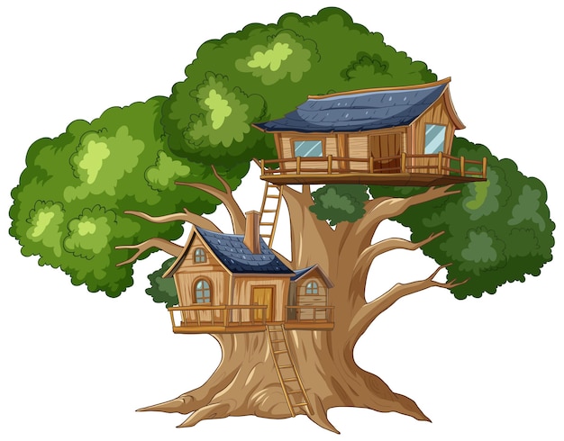 Free Vector enchanted treehouse in a lush forest