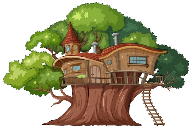 Free Vector enchanted treehouse in a lush forest