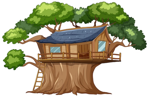 Free Vector enchanted treehouse in a lush forest