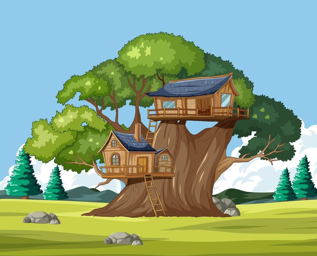 Enchanted Treehouse in Serene Landscape