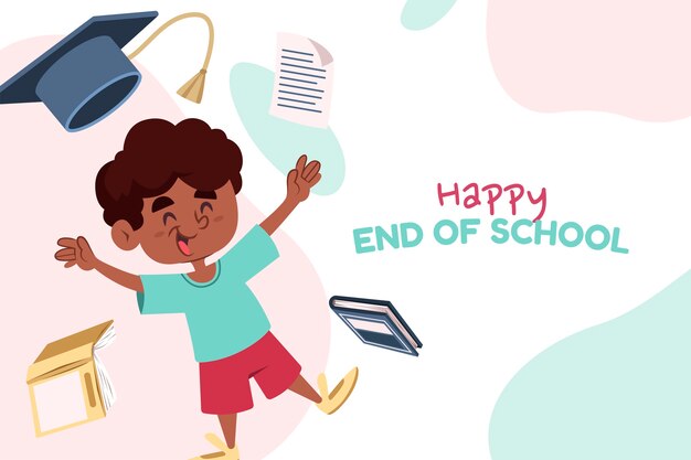 End of school hand drawn flat background