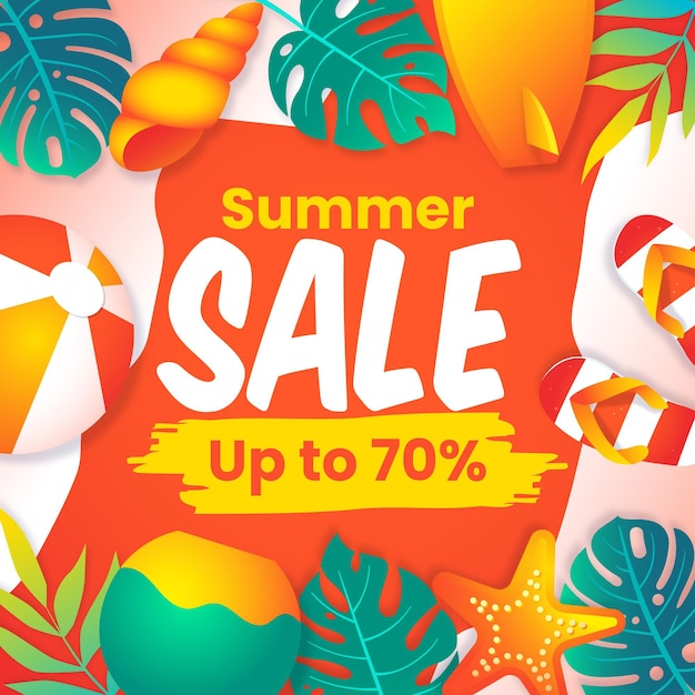 End of season summer sale banner with beach