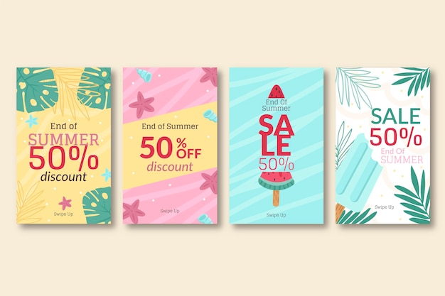 End of season summer sale instagram stories template set