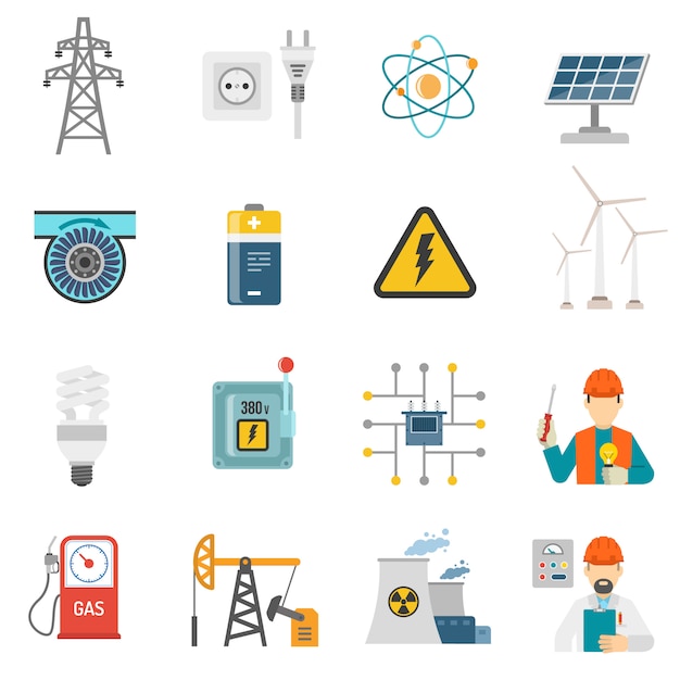 Free Vector energy power flat icons set