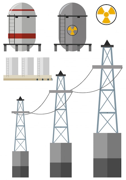 Free Vector energy set with fuel tank and electricity wires