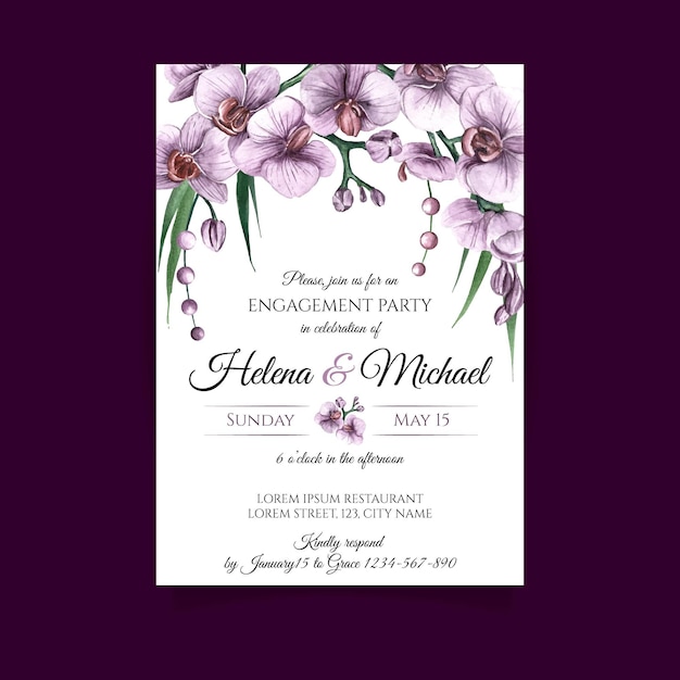 Engagement card template with floral elements