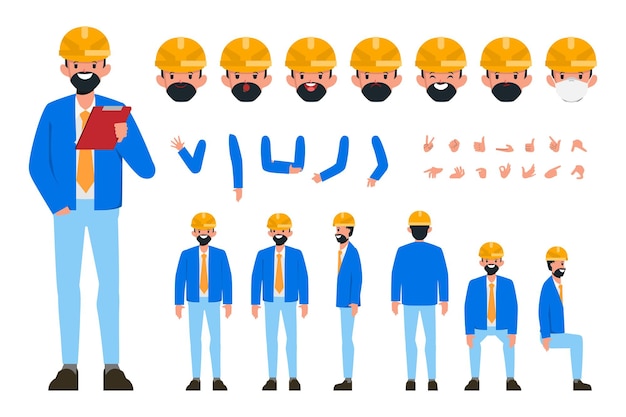 Free Vector engineer character creation for animation ready for animated face emotion and mouth