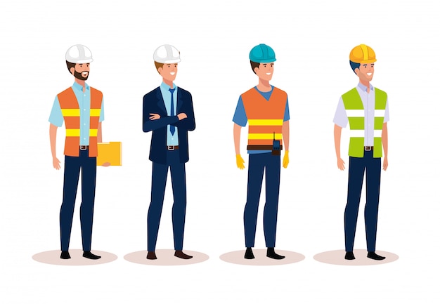 Free Vector engineer men group with helmet secure