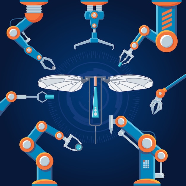 Free Vector engineering manufacturing robot set