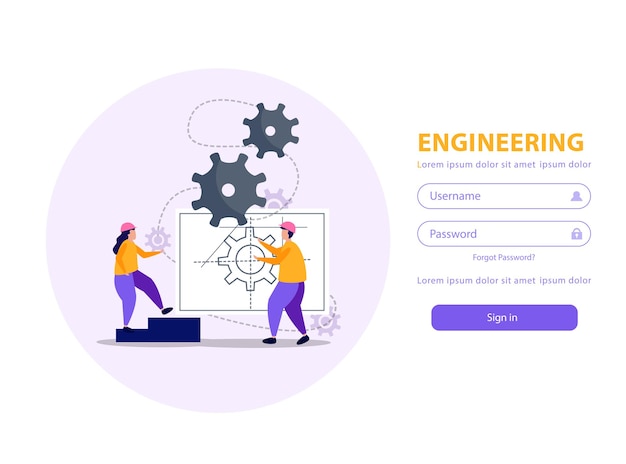 Free Vector engineering mobile application with username and password flat illustration