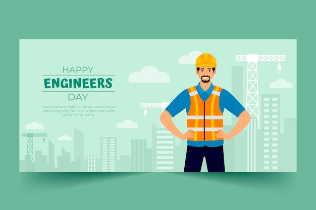 Engineers day hand drawn flat banner