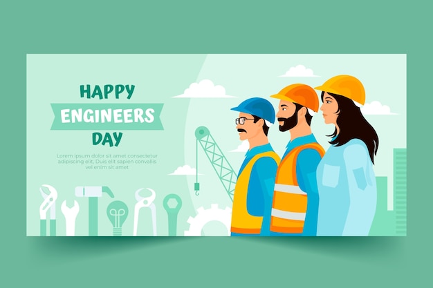 Engineers day hand drawn flat banner