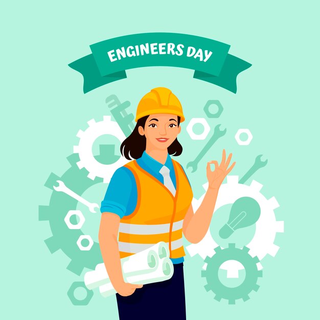 Engineers day hand drawn flat illustration