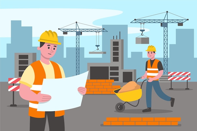 Engineers working on construction illustration