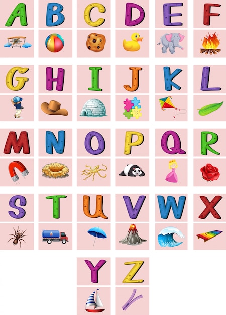 English alphabets A to Z with pictures