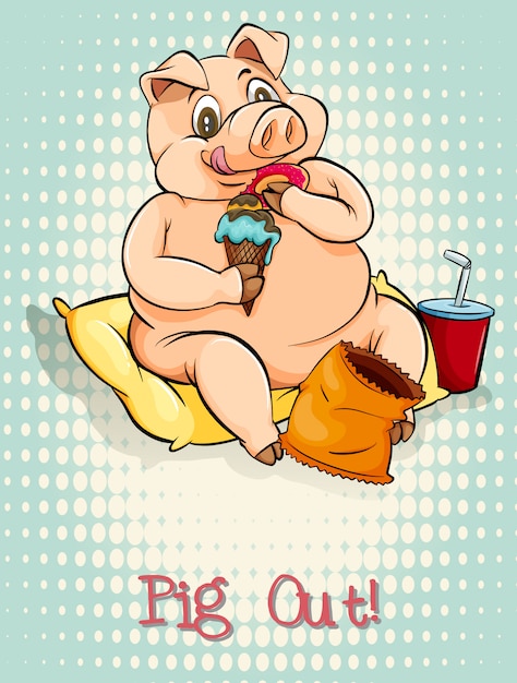 Free Vector english idiom pig out