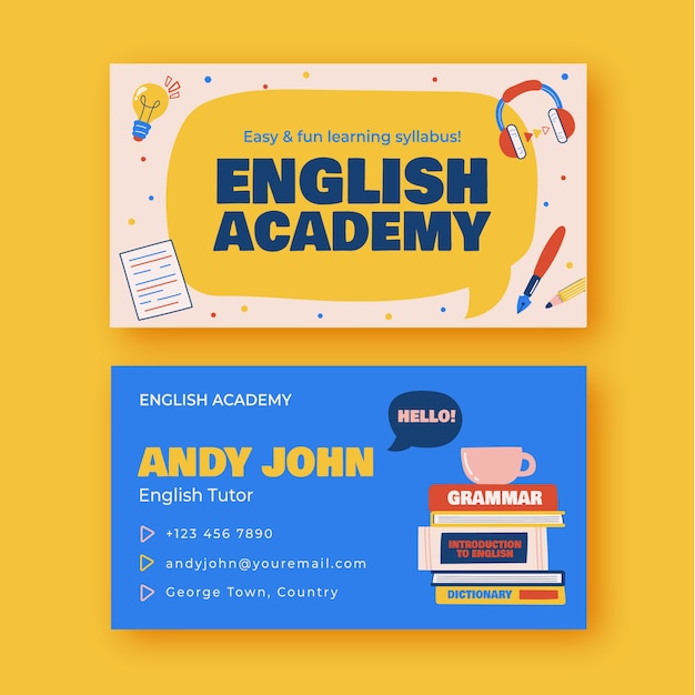 English lessons  horizontal business card