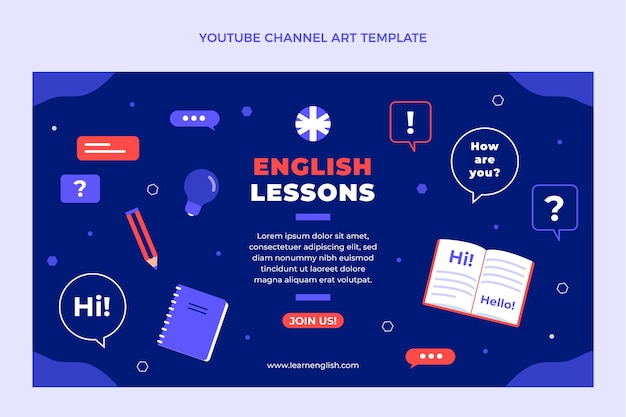 English lessons youtube channel art flat design