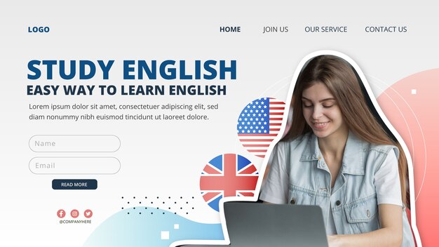 English school landing page design template