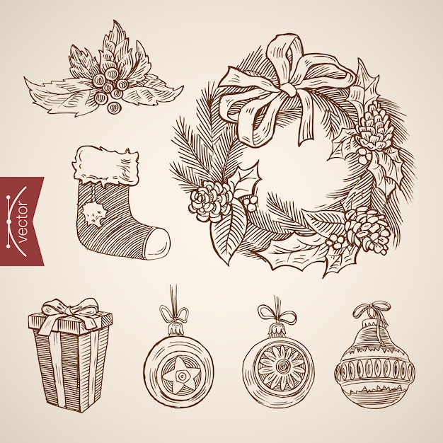 Free Vector engraved christmas illustration