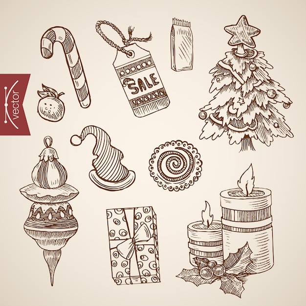 Free Vector engraved christmas illustration