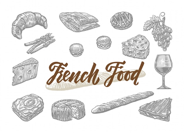 Free Vector engraved french food elements set