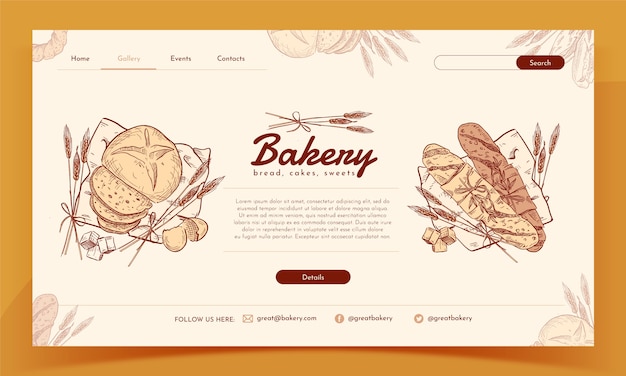 Free Vector engraving bakery landing page template