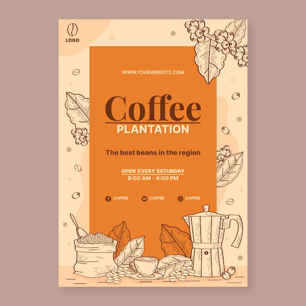 Engraving coffee plantation poster template