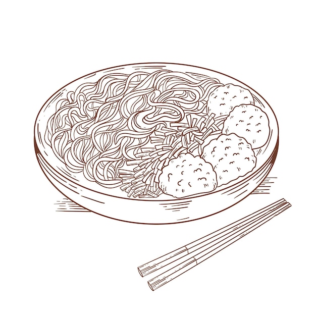 Free vector engraving drawn bakso in a bowl