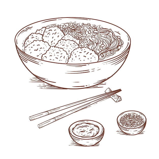 Free Vector engraving hand drawn bakso in bowl