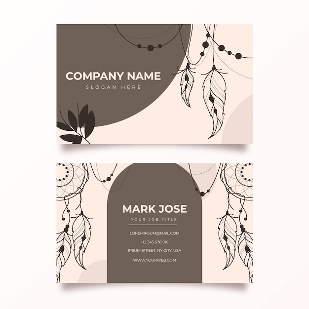 Engraving hand drawn boho business card