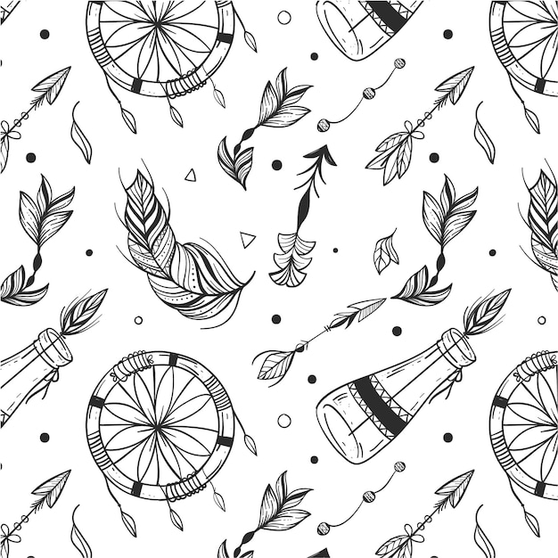 Engraving hand drawn boho pattern design