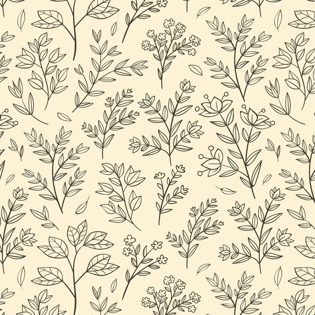 Engraving hand drawn botanical pattern design