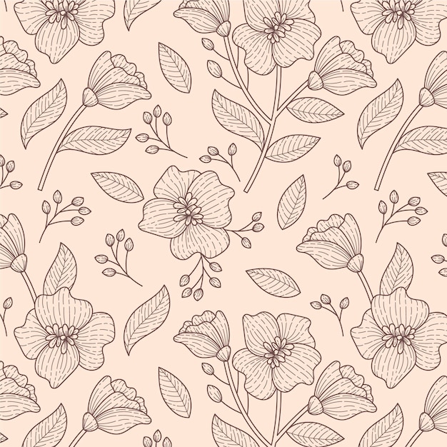 Engraving hand drawn botanical pattern design