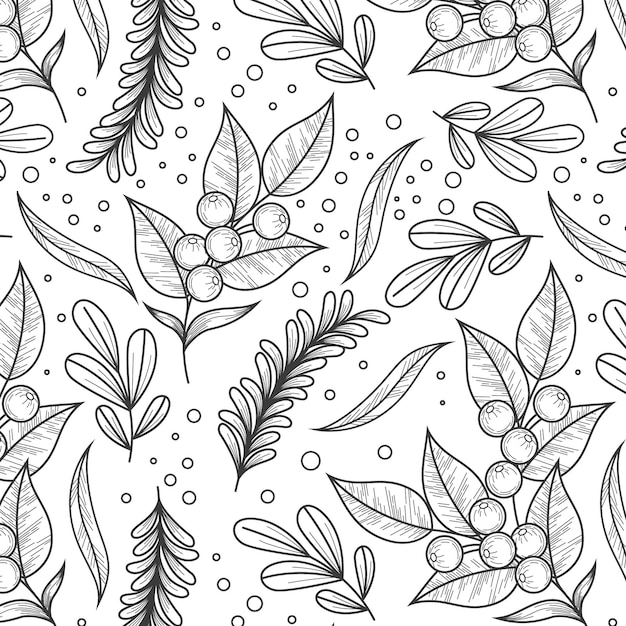 Engraving hand drawn botanical pattern