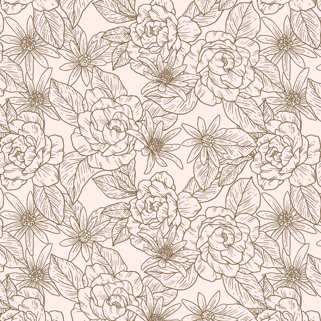 Free Vector engraving hand drawn botanical pattern