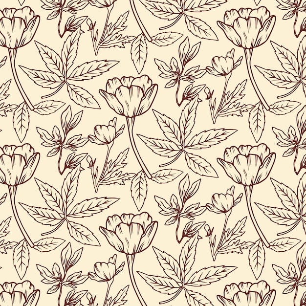 Engraving hand drawn botanical pattern