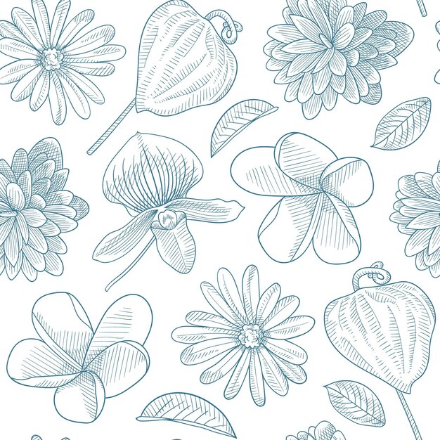 Engraving hand drawn botanical pattern