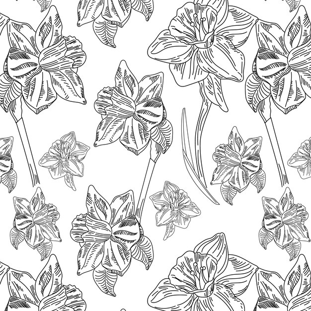 Engraving hand drawn botanical pattern