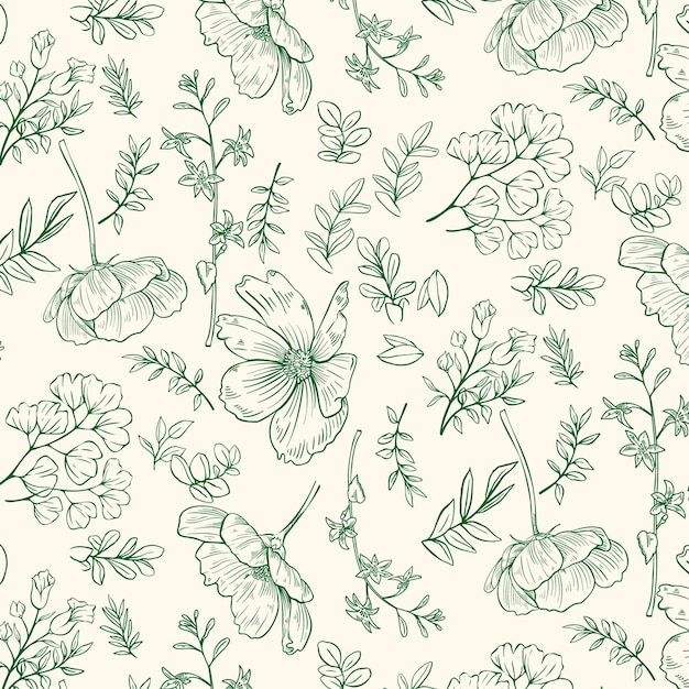 Free Vector engraving hand drawn botanical pattern