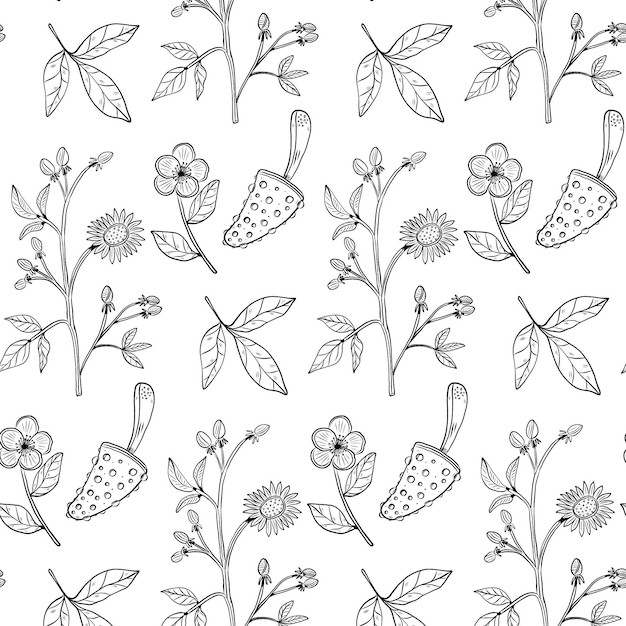 Engraving hand drawn botanical pattern