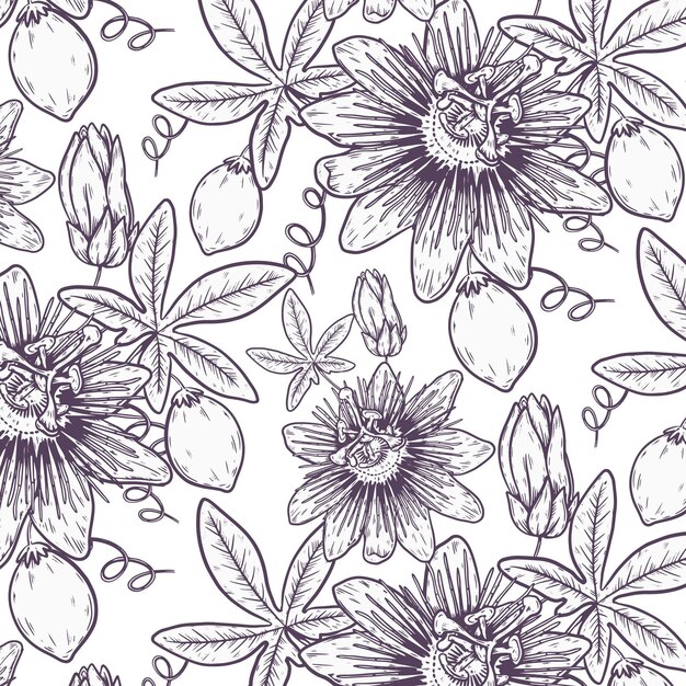 Engraving hand drawn botanical pattern